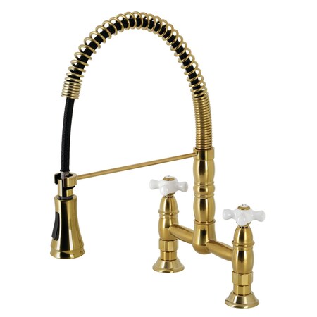 Gourmetier Heritage Two-Handle Wall-Mount Pull-Down Sprayer Kitchen Faucet, Brass GS1277PX